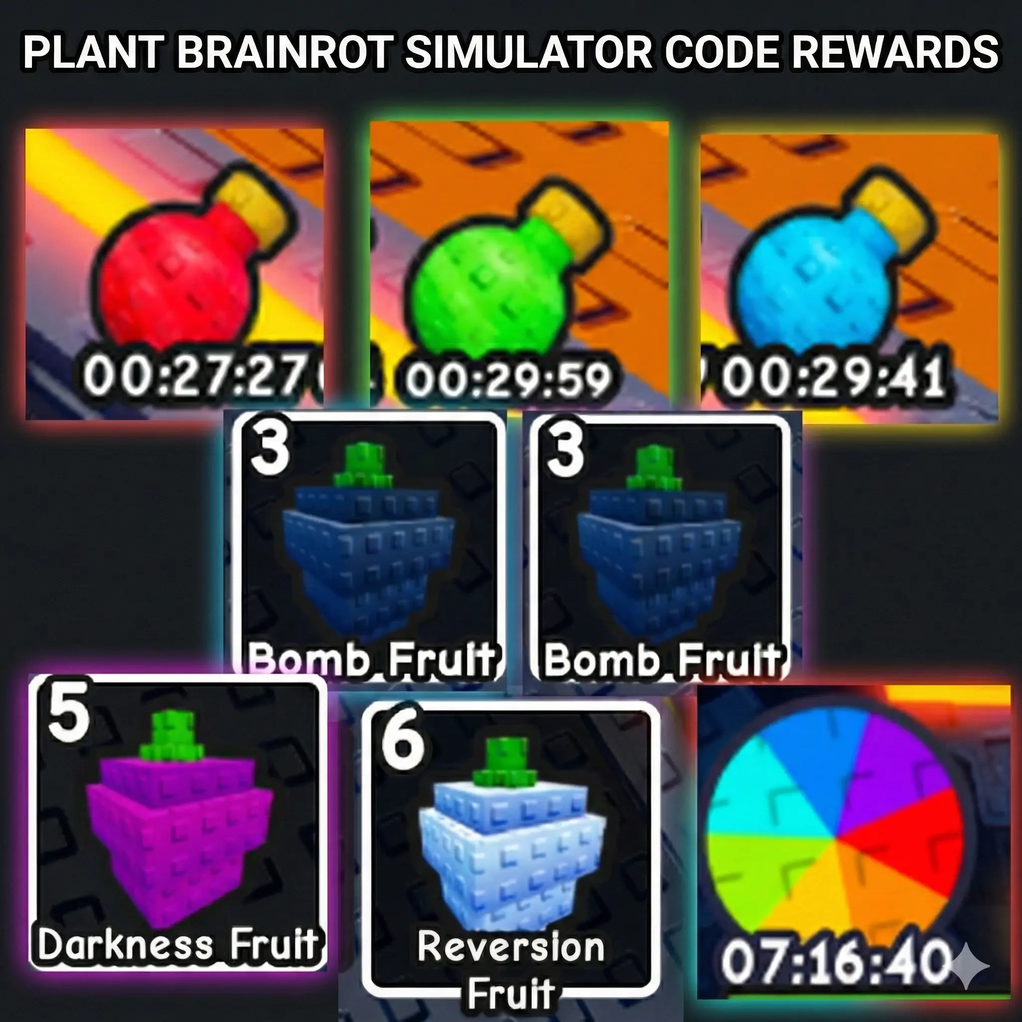 Plant Brainrot Simulator codes rewards preview showing in-game rewards in Roblox.